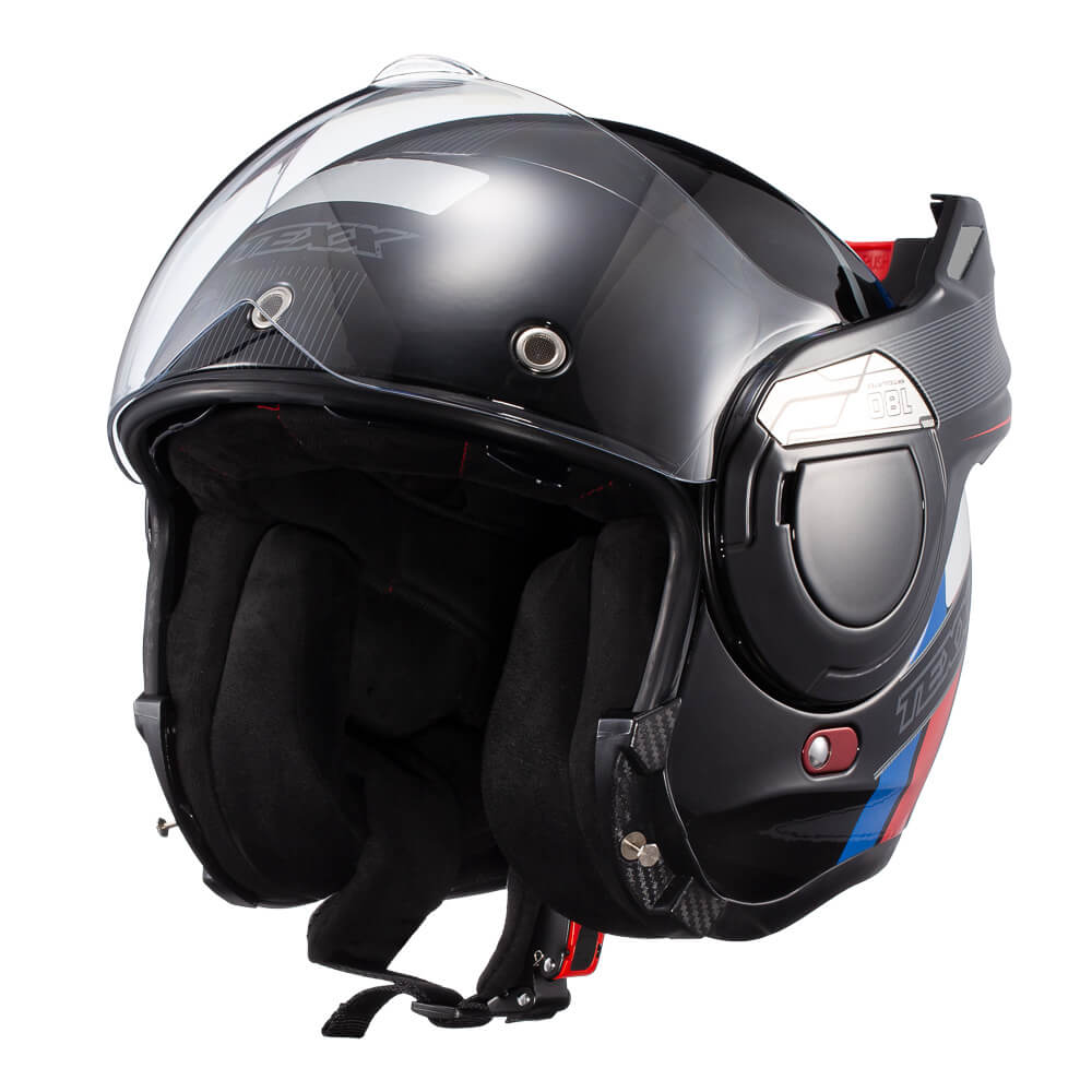 CAPACETE TEXX STRATOS 180° JOURNEY PRETO C/ AZUL E VERMELHO