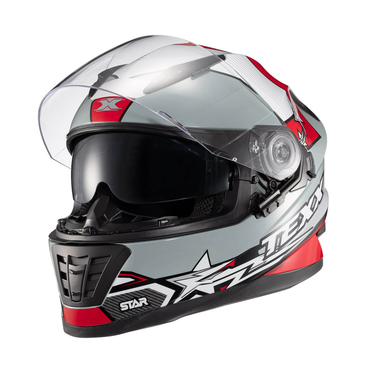 CAPACETE TEXX FECHADO WING SUPERSTAR CINZA VERMELHO E BRANCO