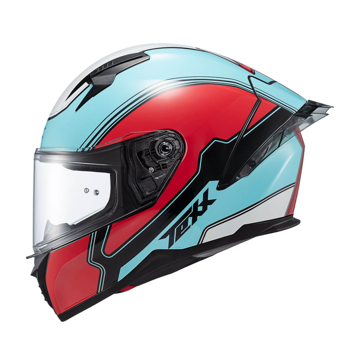 CAPACETE TEXX RAPTOR HORNET AZUL, VERMELHO E BRANCO.